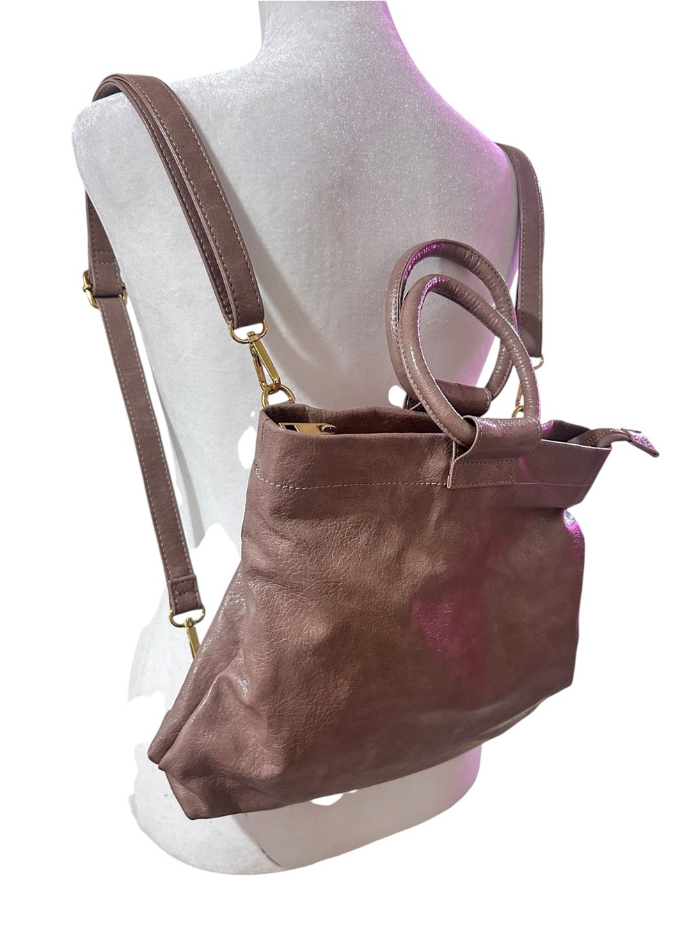 Anthropologie Convertible Backpack Handbag Taupe Faux Leather Shoulder Bag